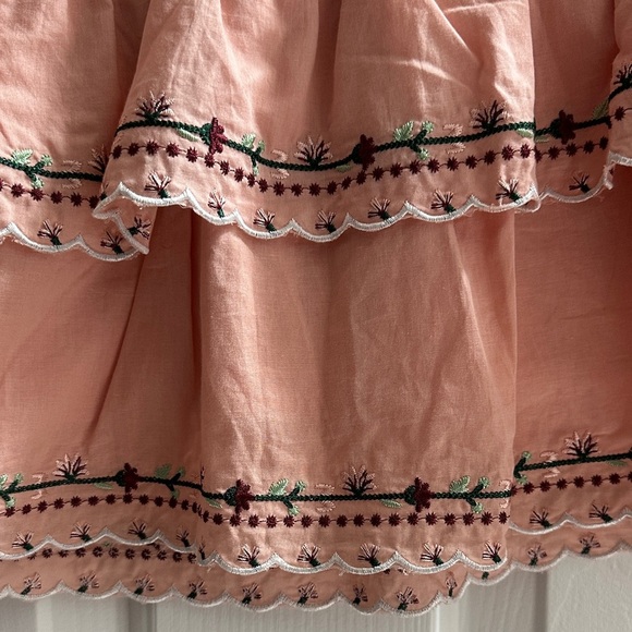 Floral Embroidered Smocked Mini Skirt 100% Cotton Dusty Pink Medium Western Boho - Picture 4 of 7